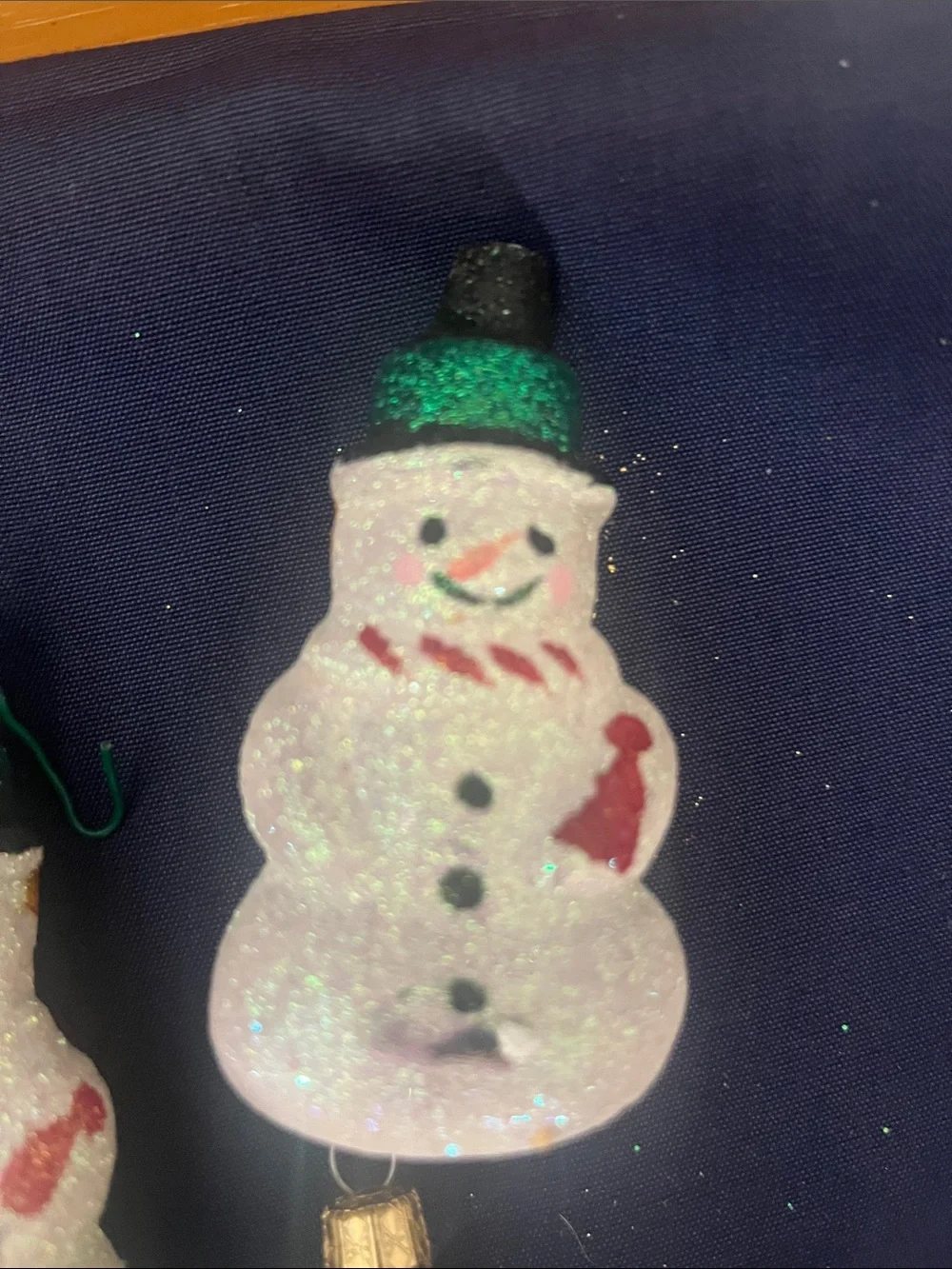 Glitter Snowman Ornaments - White and Green Holiday Set